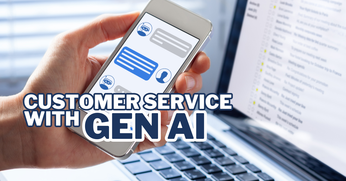 Customer Service with Gen AI: Image of a hand holding a smartphone displaying a conversation with a chatbot, which uses generative AI for customer support.