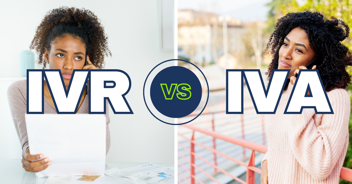 IVR vs. IVA: Two images of women talking on the phone, representing the difference between IVR and IVA.